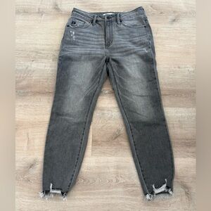 KanCan Charcoal Distressed Ankle Jeans